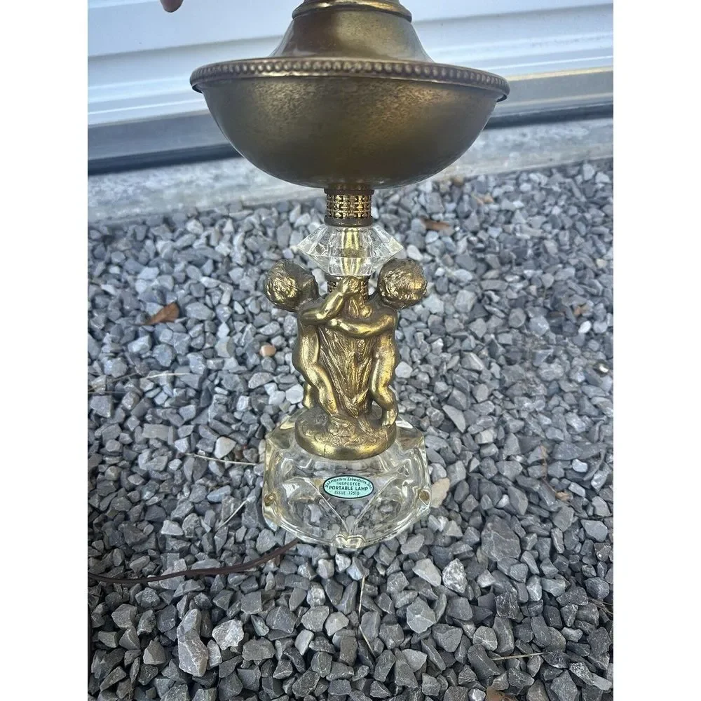 Vintage‎ Hollywood Regency Gold Crystal Cherub Lamp Base 24.5in High WORKS
